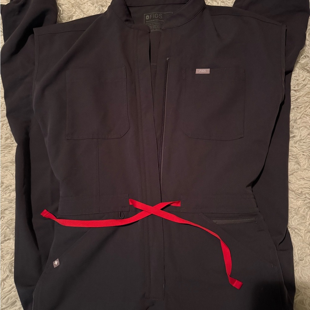 Figs Grey Jumpsuit with Pink Accent